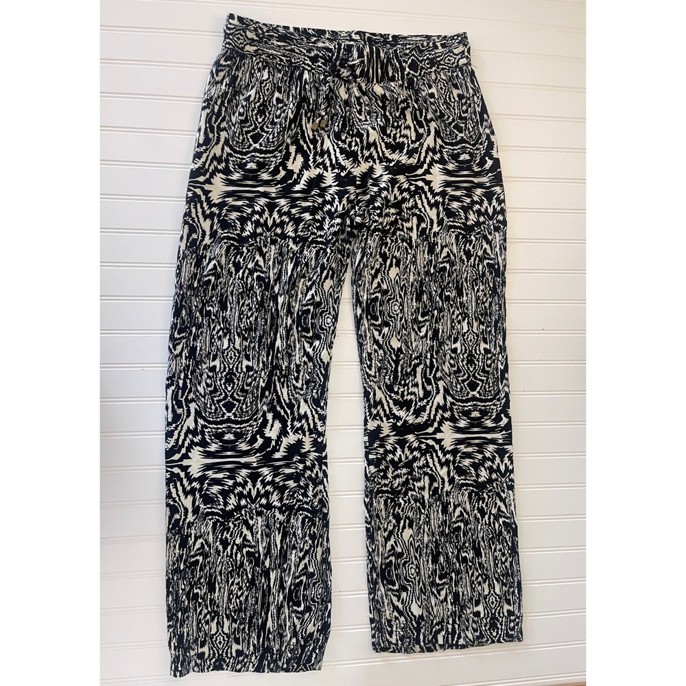 Hester & Orchard Womens Black White Abstract Print Wide Leg Rayon Pants Medium